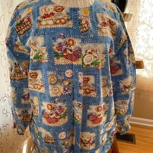 Women's Blue Teddy Bear Pattern Scrub Jacket